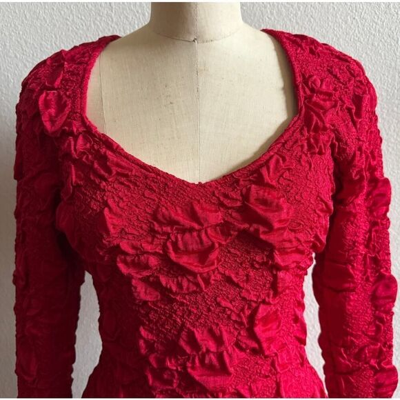 Vintage Concepts Red‎ Bodycon dress size Medium 80s EUC Puckered Stretch - Picture 2 of 6